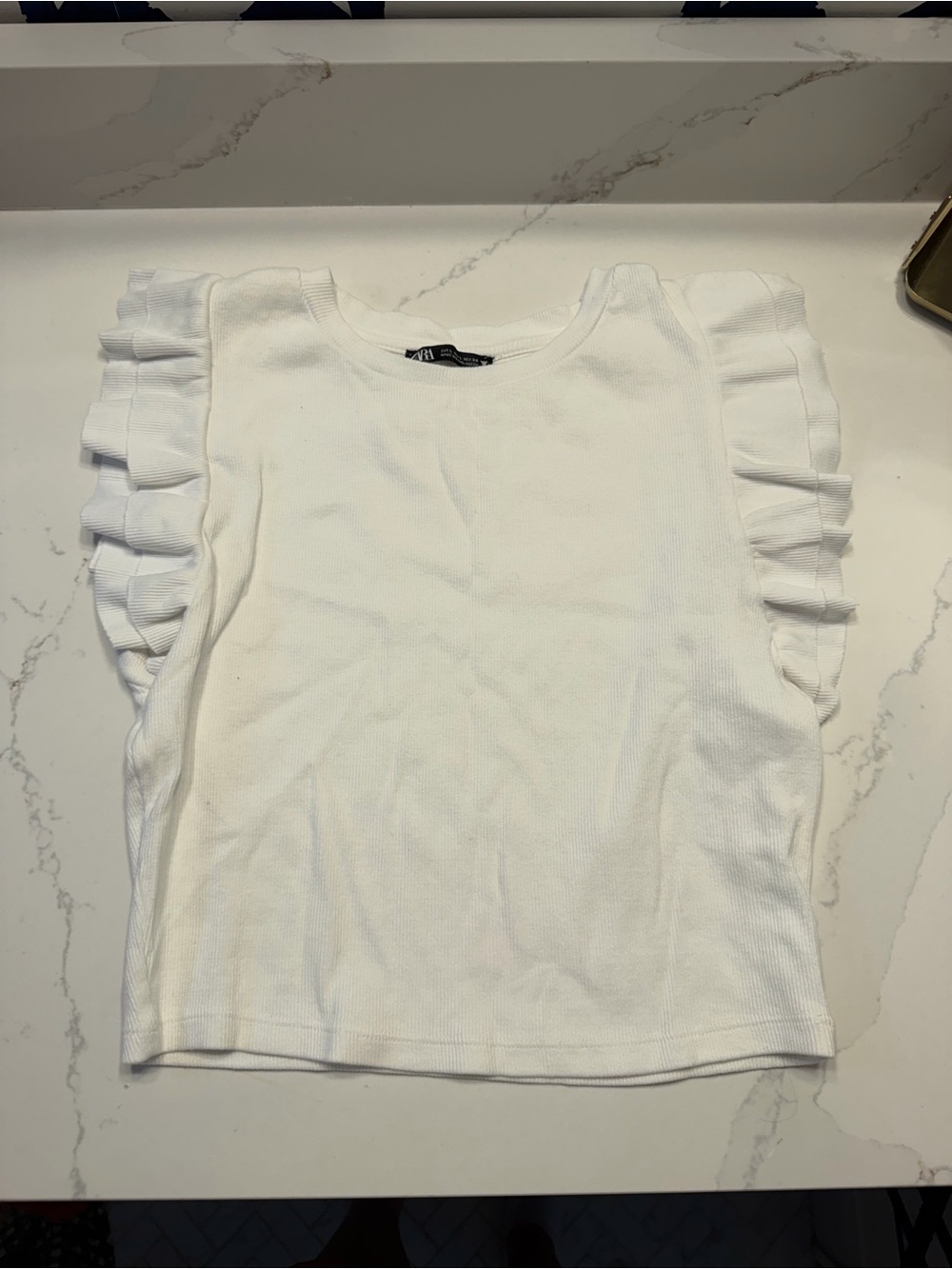 Zara White Ruffle Sleeve Knit Top